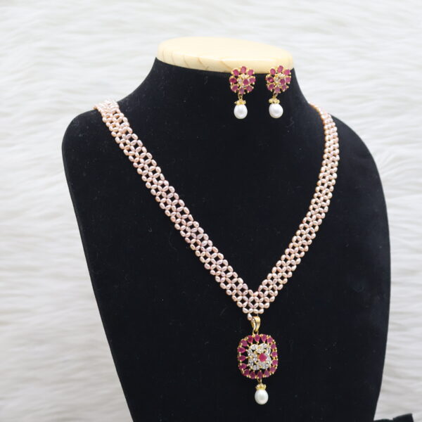 Ruby Bloom Pearl Pendant Necklace Set - Image 4